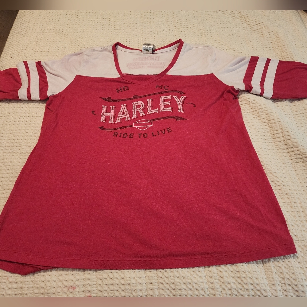 Harley Davidson Women's Red White Lynchburg TN T-shirt XL Biker Moto Grunge